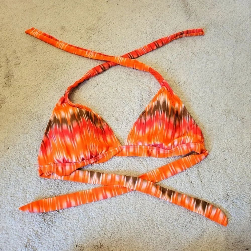 Bright Orange and brown multi color bikini top